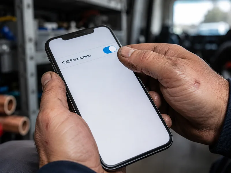 A plumber turning on call forwarding on his phone